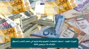 تغيرات قوية.. أسعار العملات العربية والأجنبية في مصر تتصدر السوق الثلاثاء 23 سبتمبر 2025